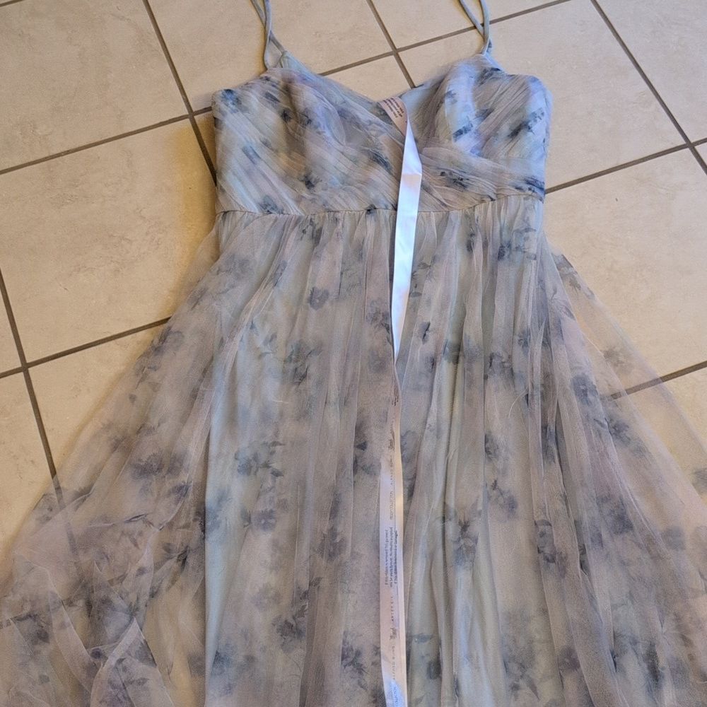 NWT Dessy Collection Tulle Floral Print Gown Maxi Dress Blue Mist Garden Size 18 - Picture 2 of 12